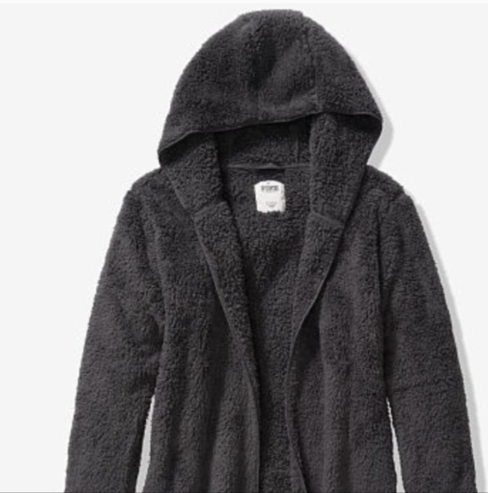 PINK Sherpa Hooded Open Front Cardigan OS